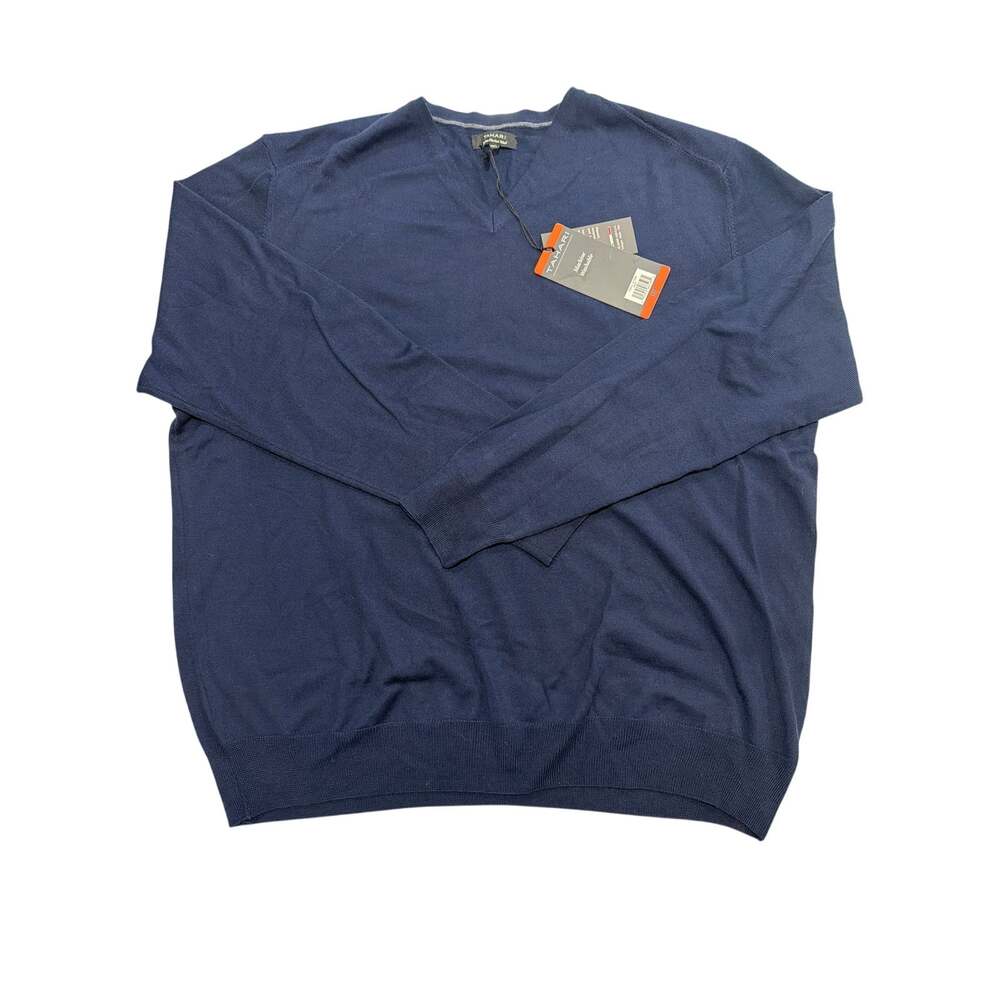 Tahari Men's Navy Blue 100% Merino Wool Washable Size XXL Pullover V-Neck
